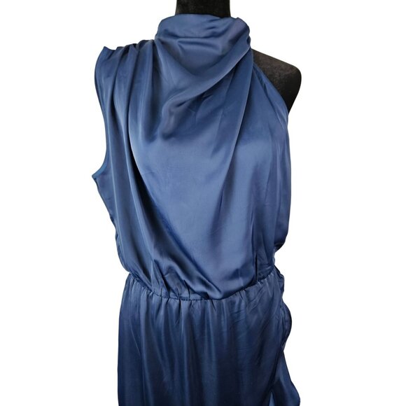 Kirundo Womens Sleeveless Navy Blue Ruffle Wrap Midi Dress Size Large Party - Picture 7 of 12
